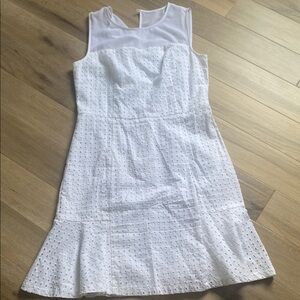 Dkny White Ruffled Sheath Midi Dress